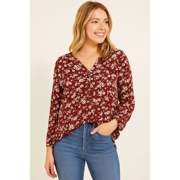 Fun2fun crinkle fabric 1/4 button front popover blouse - Picture 1 of 6